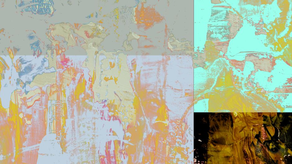 Vibrant abstract expressionist artwork with textured layers and dynamic colors.